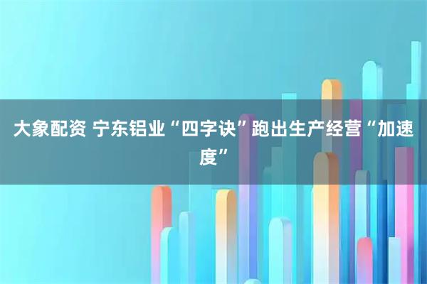 大象配资 宁东铝业“四字诀”跑出生产经营“加速度”