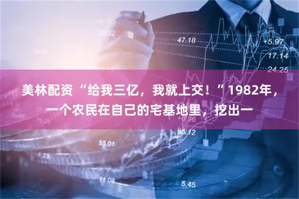 美林配资 “给我三亿，我就上交！”1982年，一个农民在自己的宅基地里，挖出一