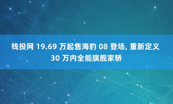 钱投网 19.69 万起售海豹 08 登场, 重新定义 30 万内全能旗舰家轿