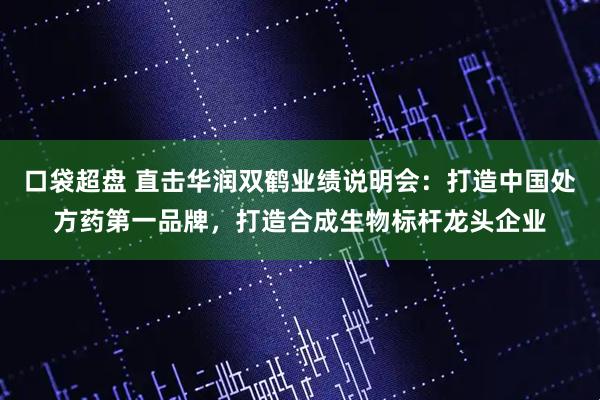 口袋超盘 直击华润双鹤业绩说明会：打造中国处方药第一品牌，打造合成生物标杆龙头企业