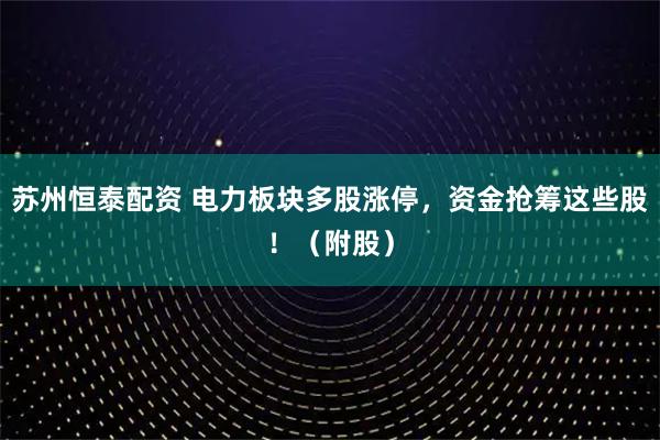 苏州恒泰配资 电力板块多股涨停,资金抢筹这些股!(附股)